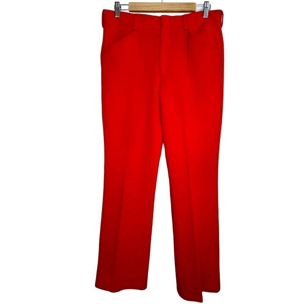 Vintage Vivid Red Patterned Polyester Double Knit Pants Size 32 x 30